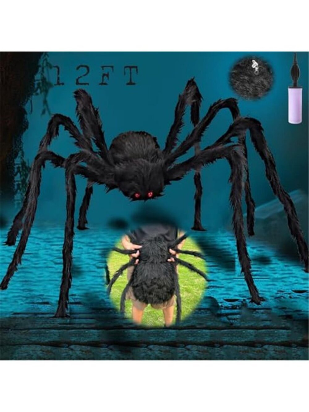 12 Ft Halloween Giant Inflatable Spider,Realistic Large Scary Hairy Spider for